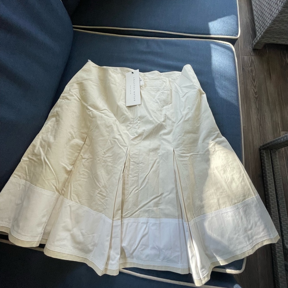 Charles Nolan Pleated Skirt Beige and White Size 10